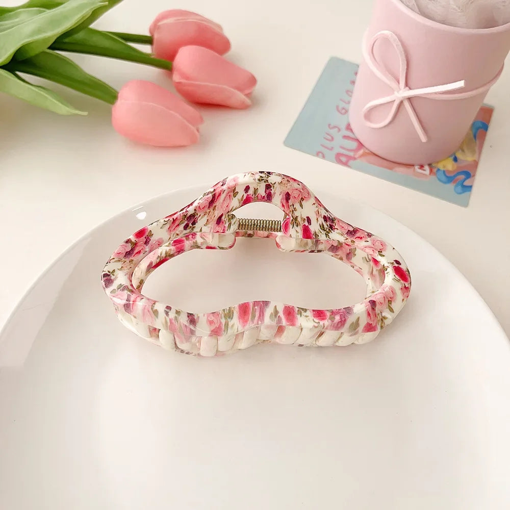 Super Large 13cm Printed Grab Clip Korean Fresh and Sweet Disc Hair Crab Clip Premium Girl Hairpin Hair Accessories