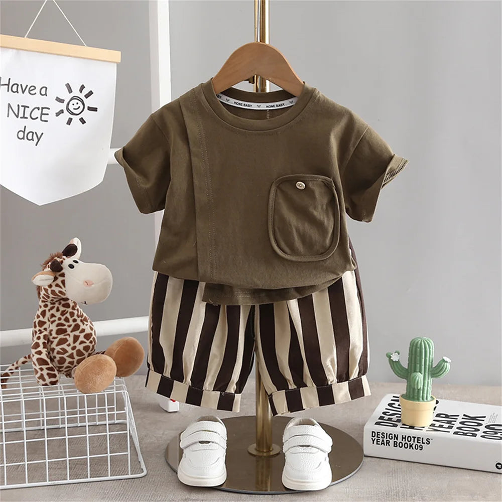 Summer Toddler Newborn Baby Boy Clothes Sets Casual T-shirt+Pants 2Pcs Kids Suits Infant 1st Birthday Sets Children Clothing - Clikcy