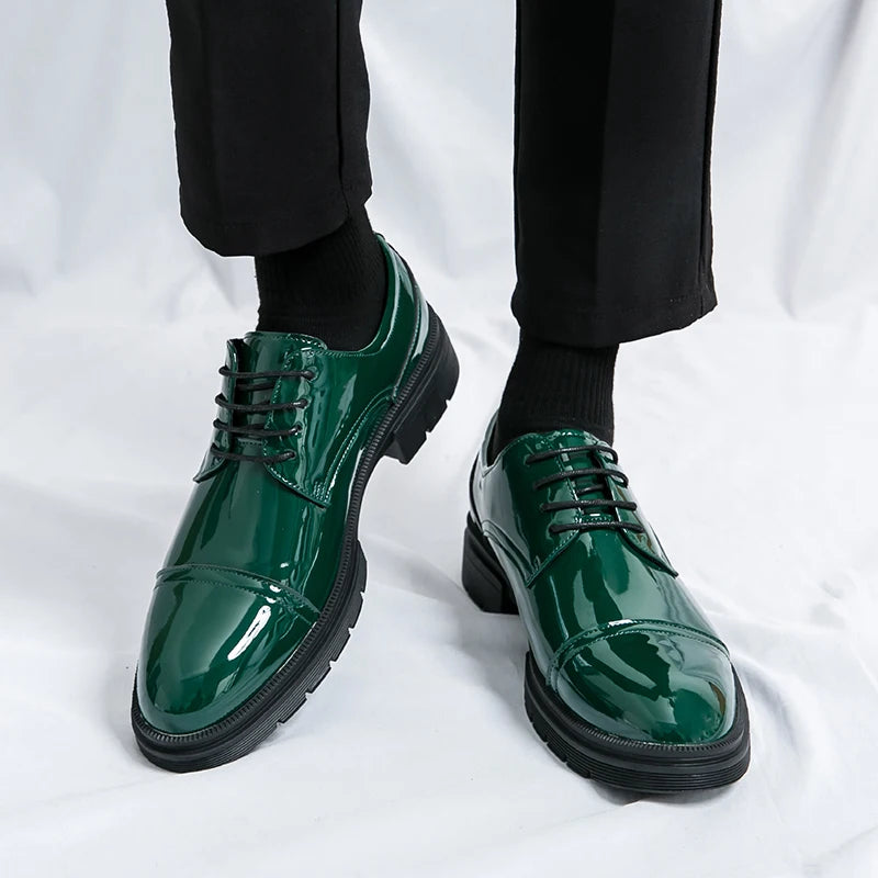 Classic Green Style Casual Derby Formal Shoes Career Office Leather Shoes Pointy Toe Handmade Business Wedding Dress Shoes Men - Clikcy