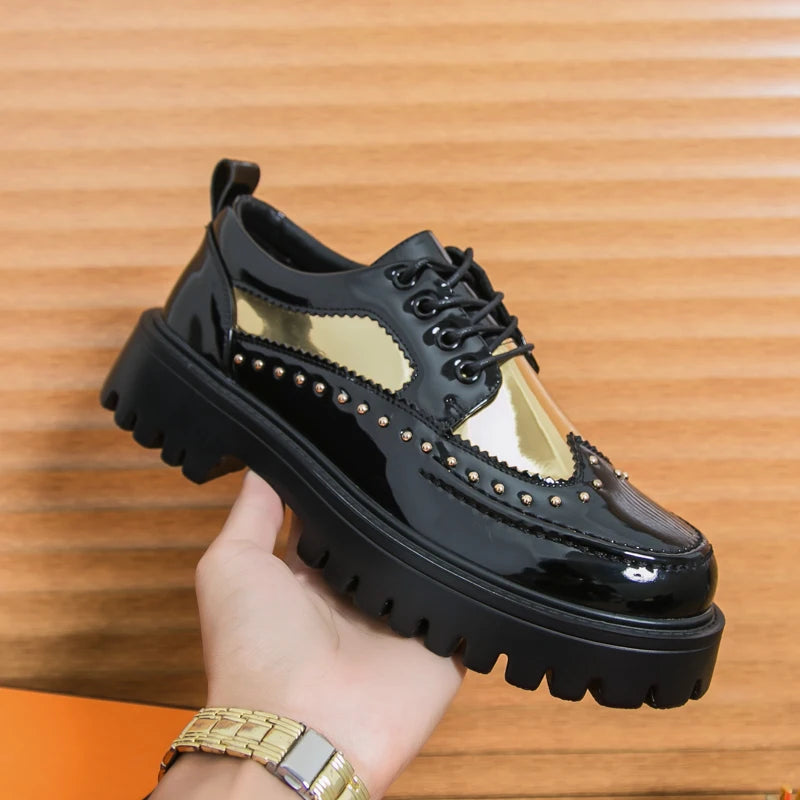 Men Casual Office Business Formal Oxford Thick Bottom Dress Shoes Men Gentleman Outdoor Patent Leather Wedding Shoes Fashion - Clikcy