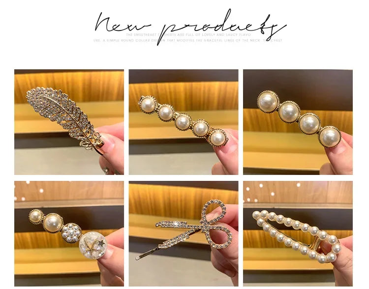 5pcs Women's Hairpin Side Hair Clip Set Designer Pearl Headwear Bangs Hairpin Headpiece Hair Accessories Hairwear Duckbill Clip - Clikcy