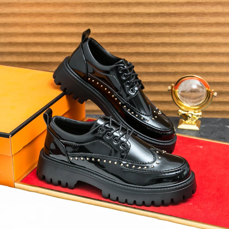Men Casual Office Business Formal Oxford Thick Bottom Dress Shoes Men Gentleman Outdoor Patent Leather Wedding Shoes Fashion - Clikcy