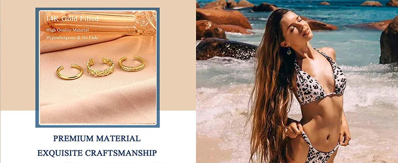 3PCS Filled Toe Rings Set for Women 14K Gold Plating Adjustable Simple CZ Flower Ring Summer Beach Jewelry - Clikcy