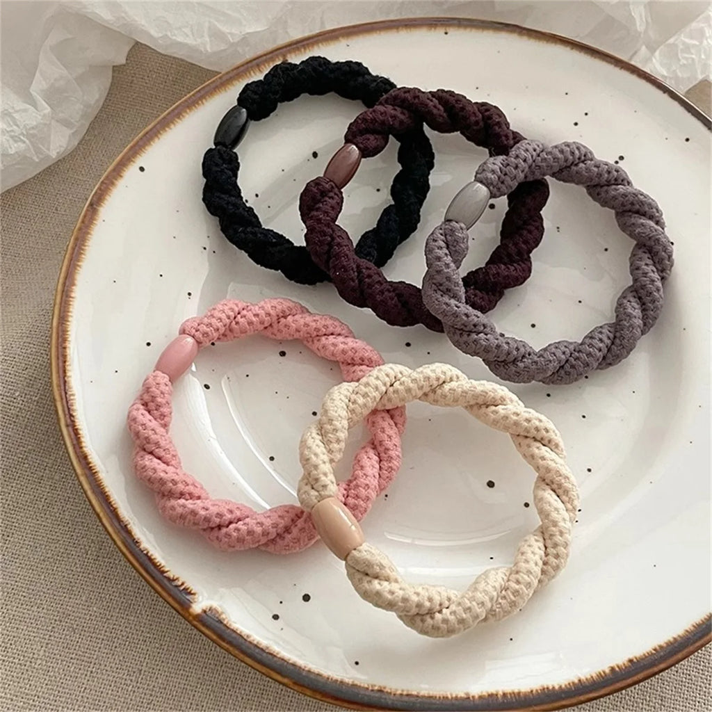 5pcs/Set Twisted Hair Ties Thick Rubber Bands Elastic Hair Band Women Hair Accessories Basic Daily Headwear - Clikcy
