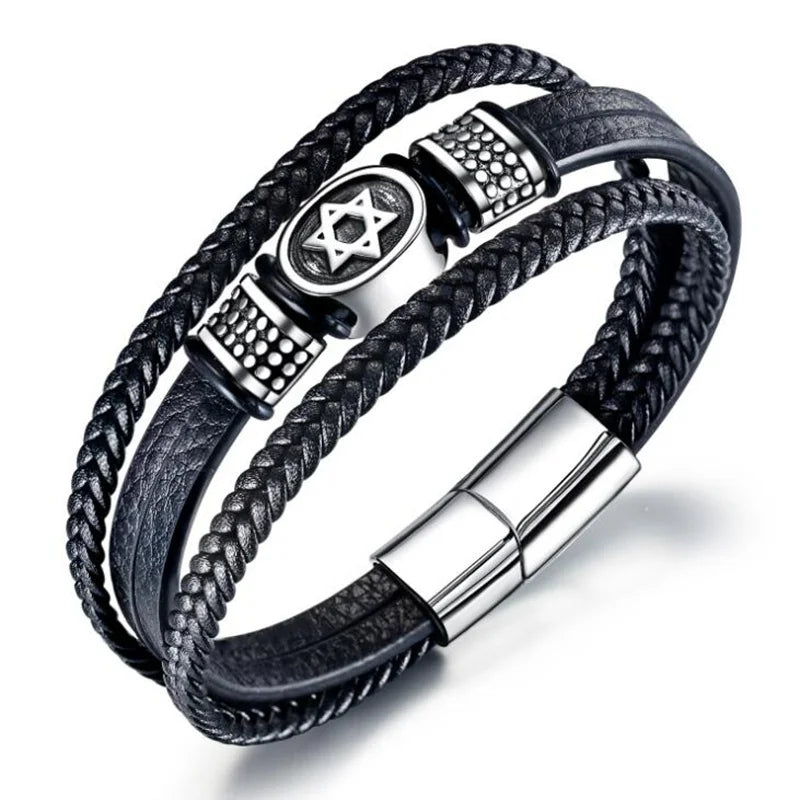 Classic Black Multilayer Leather Bracelet Men Casual Punk Party Jewelry Male Hand Band Gift - Clikcy