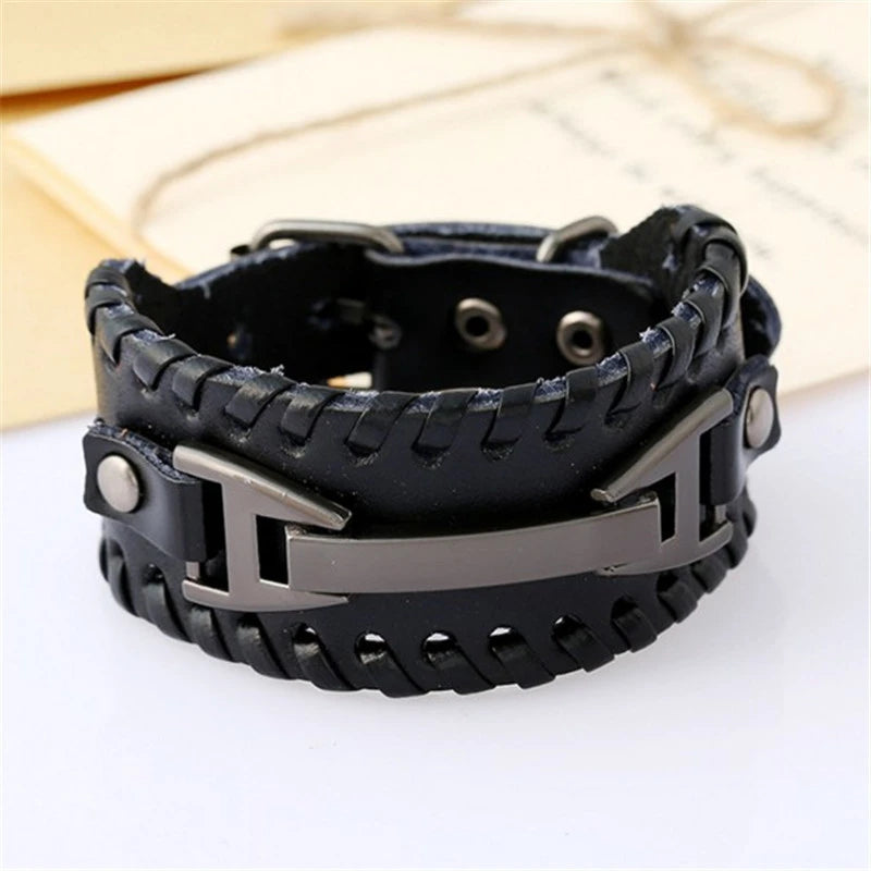 Fashion Punk Leather Bracelet for Men and Women, Small Personality, Retro Couple Accessories, Bracelet, Casual Wrist Strap - Clikcy