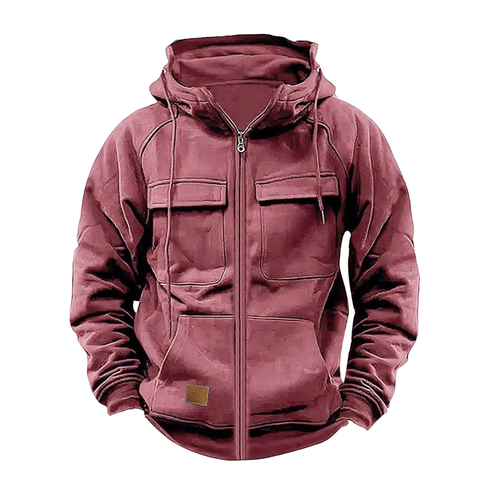 Autumn/Winter Hoodie Mens Zipper Solid Color Outdoor Warm and Casual Sweatshirt Multi Pocket Men's Fashion Hoodie Outdoor Hoodie - Clikcy