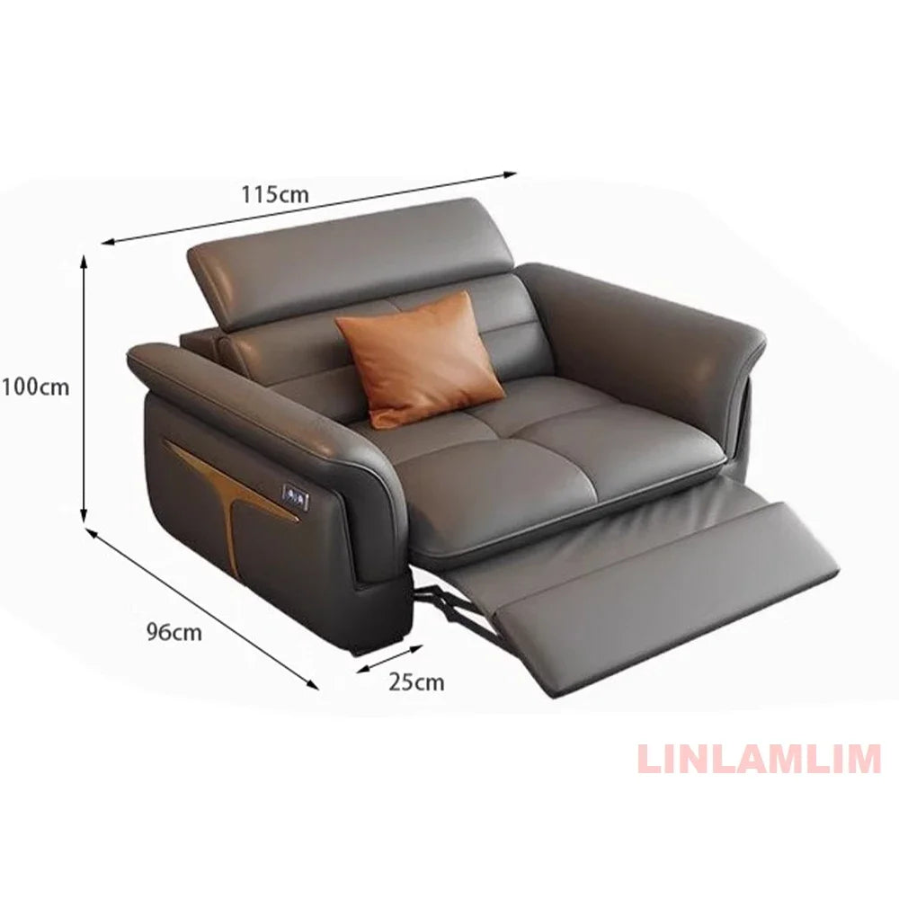 Modern Electric Recliner Sofa Bed with Adjustable Backrest, L-Shaped Multifunctional Italian Genuine Leather Sectional Couch