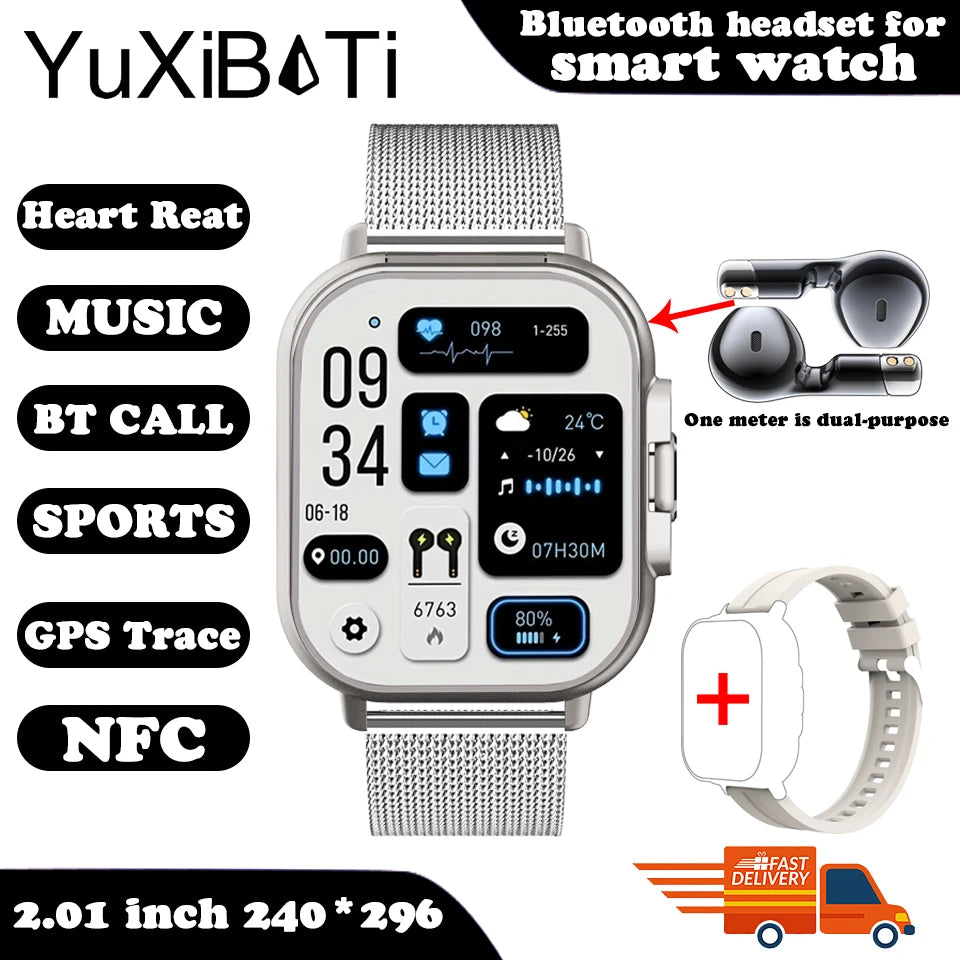 2024 Smart Watch 2 in 1 With Earphone Smartwatch Bluetooth Call Men Watch GPS Track Heart Rate Monitor Play Music SmartWatch - Clikcy
