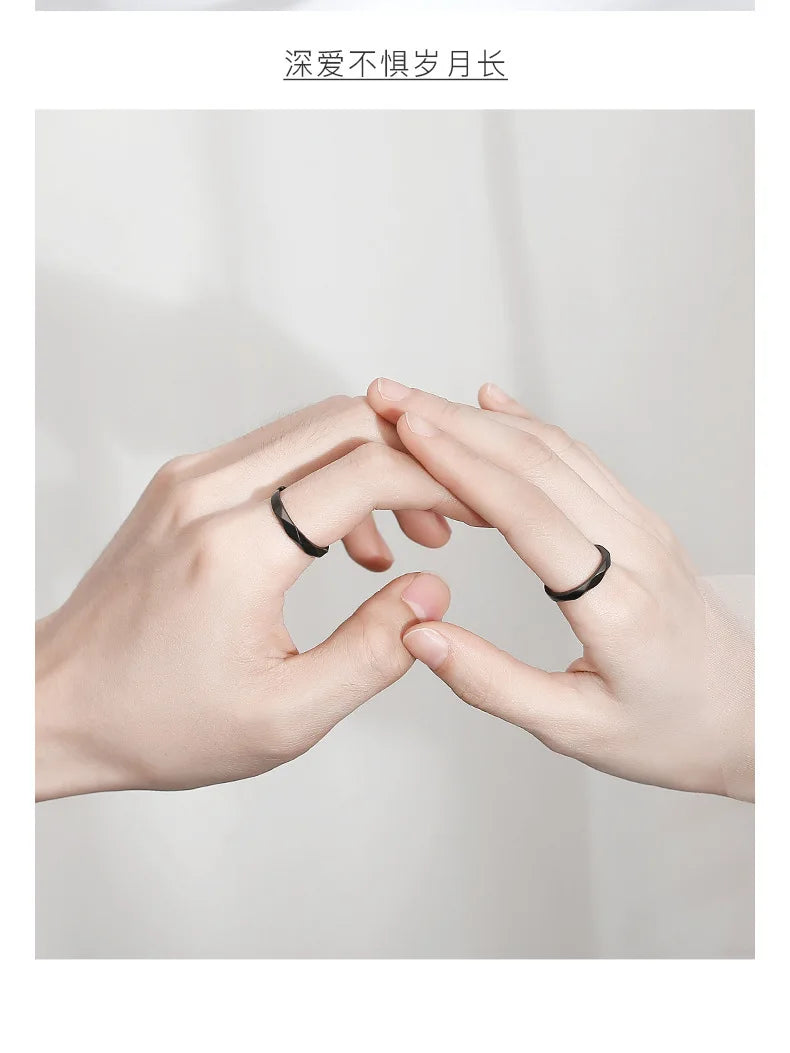 1pcs Black White Lozenge Couple Rings Set Open Adjustable Ring Eachother Lovers Minimalist Ring Gift Wedding Rings Bride Jewlery - Clikcy