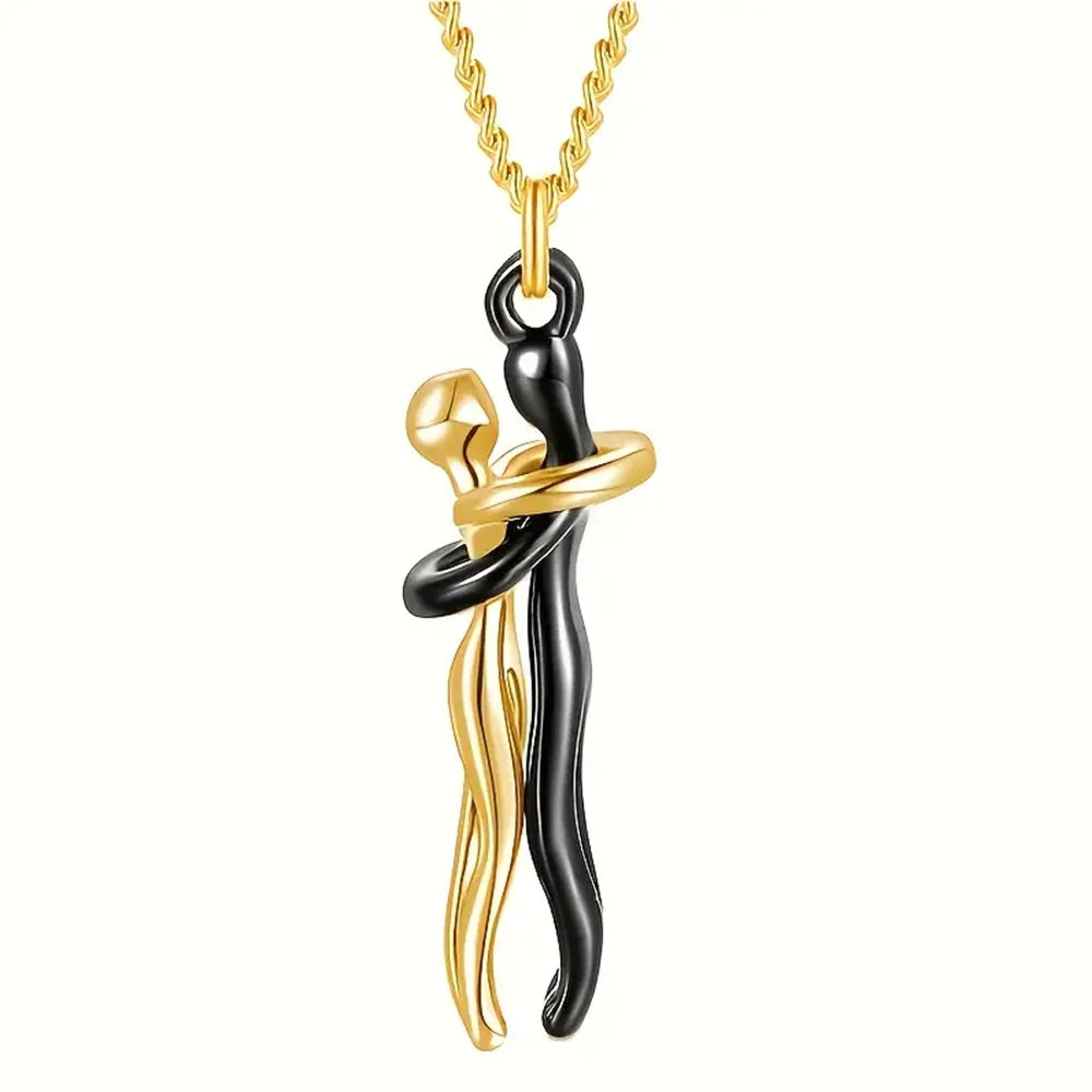Chic Black Hug Pendant Necklace for Couples - Elegant Love Symbol,Perfect for Party & Daily Wear - Clikcy