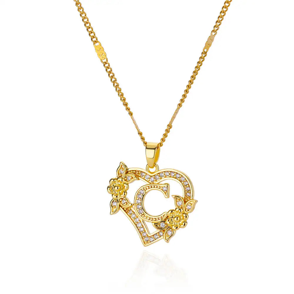 Heart Initial Letter Necklaces For Women Gold Color Stainless Steel Chain A-Z Alphabet Pendant Necklace Birthday Jewelry Gift - Clikcy