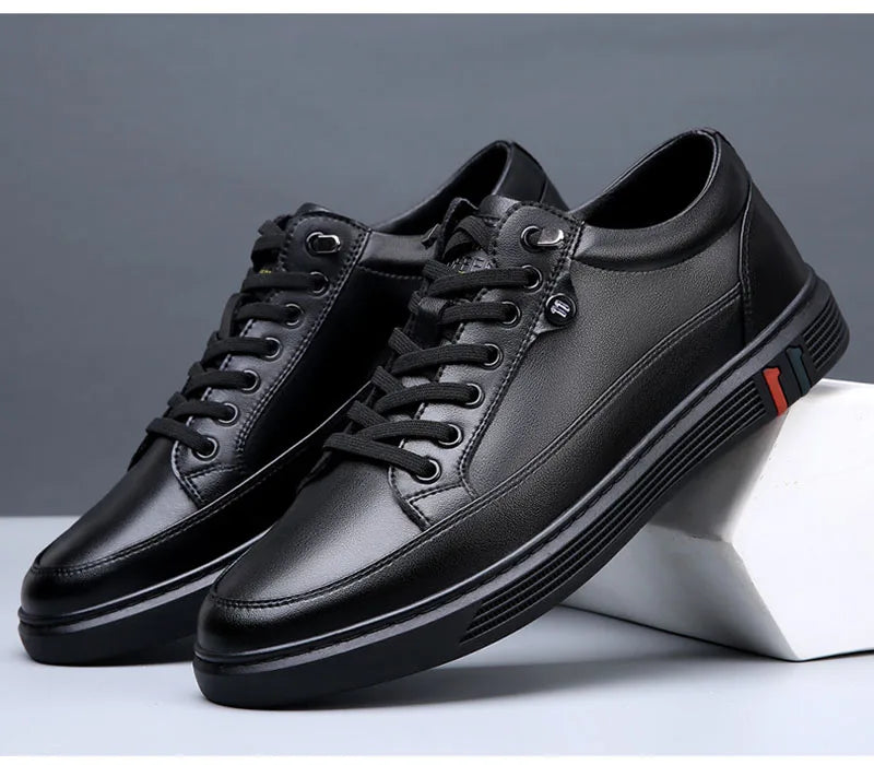 Spring Autumn Genuine Leather Shoes Men Footwear Soft Cowhide Casual Flat Brand Pure Black - Clikcy