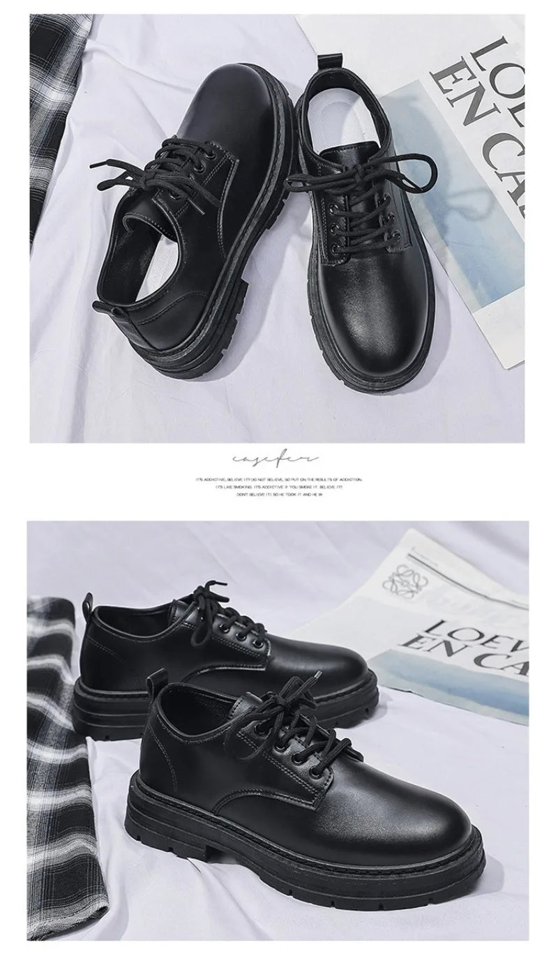 Men's Shoes Black Fashion Business Leather Shoe Platform Oxfords Anti-slip Thick Tottom Male Derby Shoe Loafers Chaussure Hommes