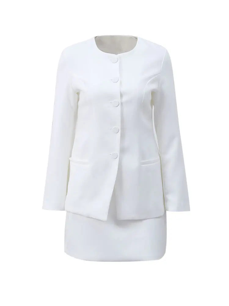 Urban Solid Blazer Skirt Set Women Slim O-neck Single Breasted Jacket Mini A-line Skirt 2025 Spring Elegant Lady Office Outfit - Clikcy