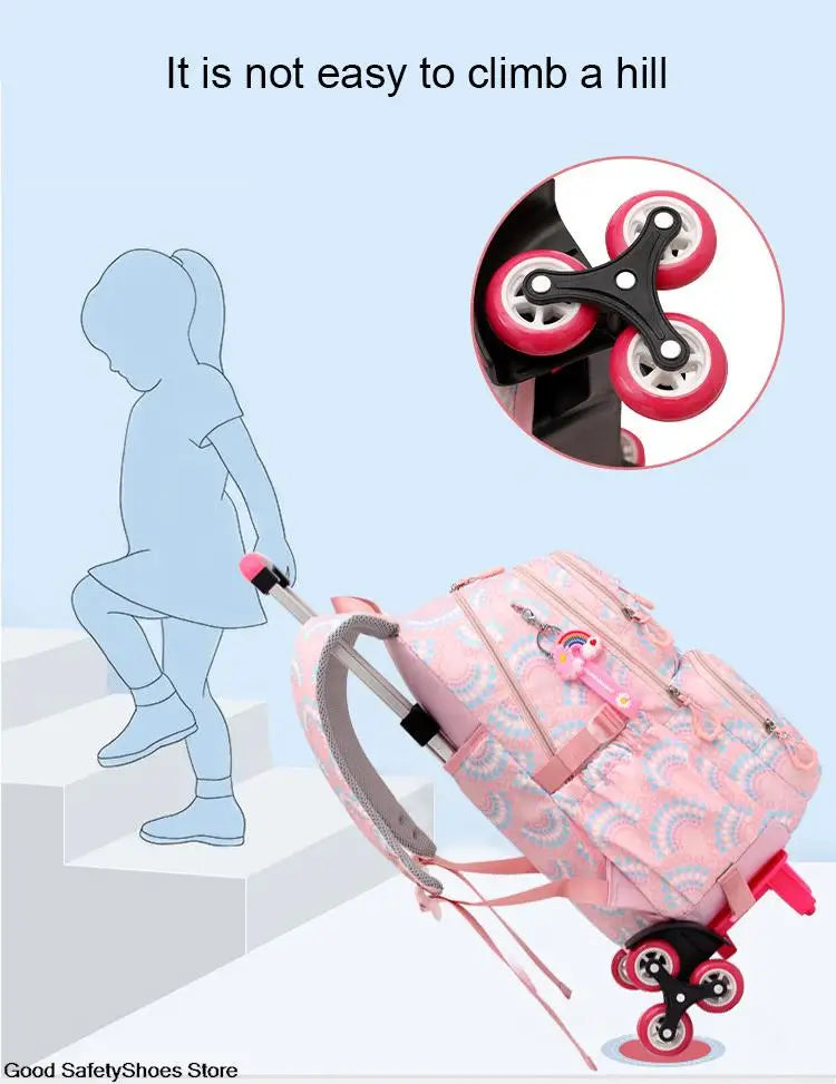 Rolling School Bags for Girls Backpack Children Waterproof School Backpacks with Wheels Middle School Trolley Luggage Back Pack - Clikcy