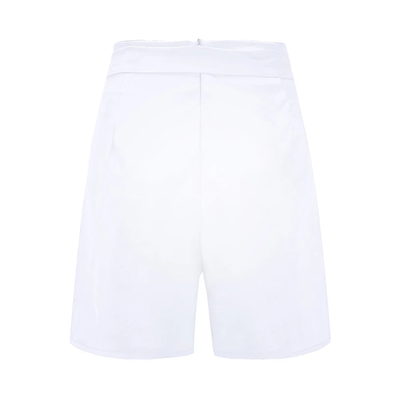 Y2K Solid Button Front Shorts Tie Waist Beach Summer High Waist Shorts Women's Clothing - Clikcy