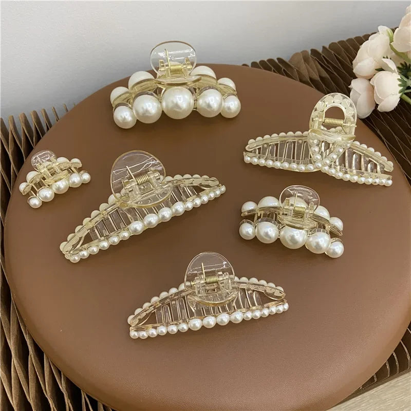 Elegant Hyperbole Big Pearls Acrylic Hair Claw Clips Big Size Makeup Hair Styling Barrettes for Women Hair Accessories - Clikcy