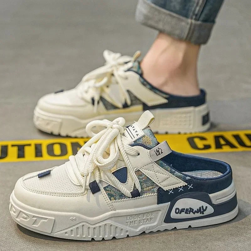 2025Summer Fashion Designer Men Half Slipper Breathable Casual Platform Shoes Lightweight Sneakers Outdoor Walking Flats Loafers