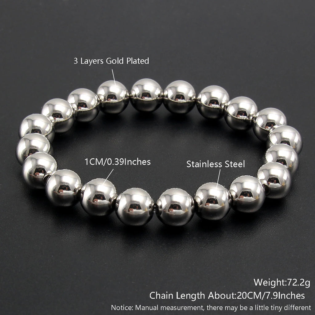 MHS.SUN Trend Stretch Stainless Steel Bracelets Gold Sliver Color 2MM 5MM 8MM Stacked Ball Beaded Bracelet For Women Men Jewelry