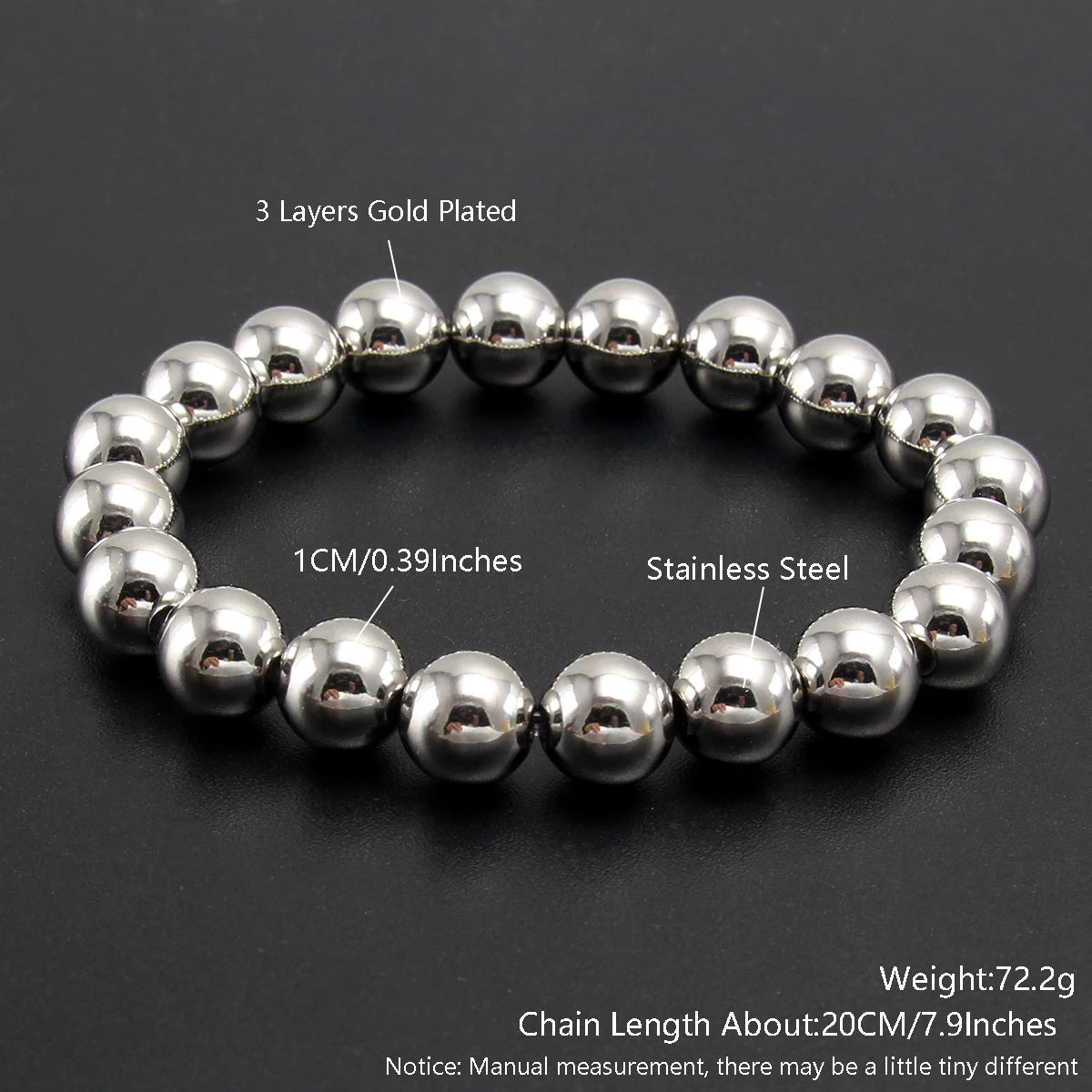 MHS.SUN Trend Stretch Stainless Steel Bracelets Gold Sliver Color 2MM 5MM 8MM Stacked Ball Beaded Bracelet For Women Men Jewelry