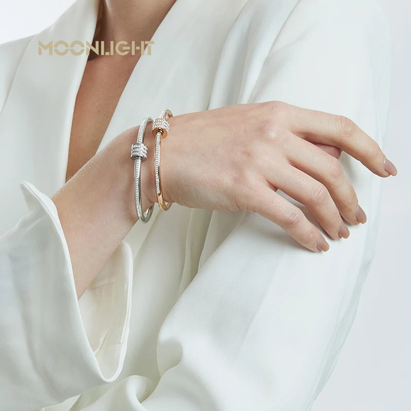 MOONLIGHT Classic Stainless Steel Zircon Bangle For Women Circular Screw Bracelet Female Jewelry Gifts Fashion Accessories - Clikcy