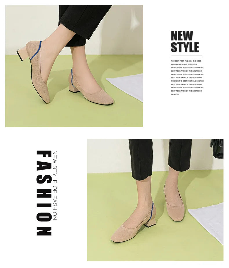 Large high-heeled shoes 42/43/41 women's shoes knitted fashionable breathable non-slip beautiful color matching spring and autum - Clikcy