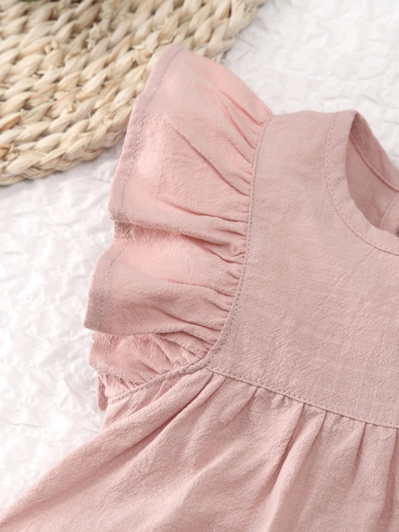 Toddler girls dresses kid's summer wear Pure color puffy sleeves girl dress back collar tie princess dress - Clikcy