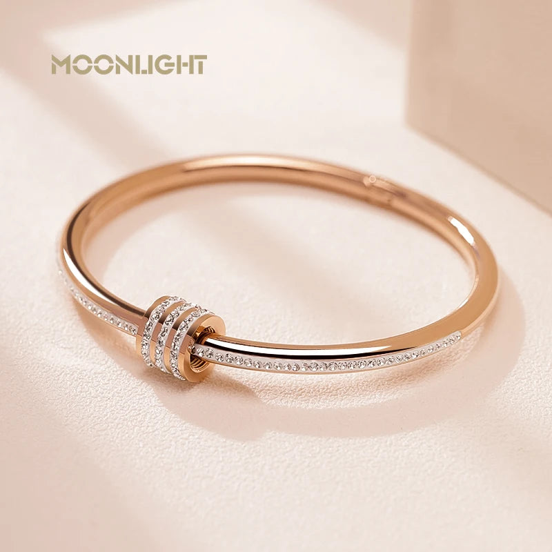 MOONLIGHT Classic Stainless Steel Zircon Bangle For Women Circular Screw Bracelet Female Jewelry Gifts Fashion Accessories - Clikcy