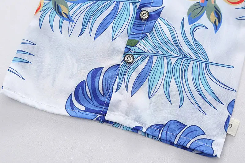 1 Set Boys Girls Beach Wind Suit Children's Short-Sleeved Printed Shirt + Shorts Suit Children's Cute Summer Thin Baby Clothes - Clikcy