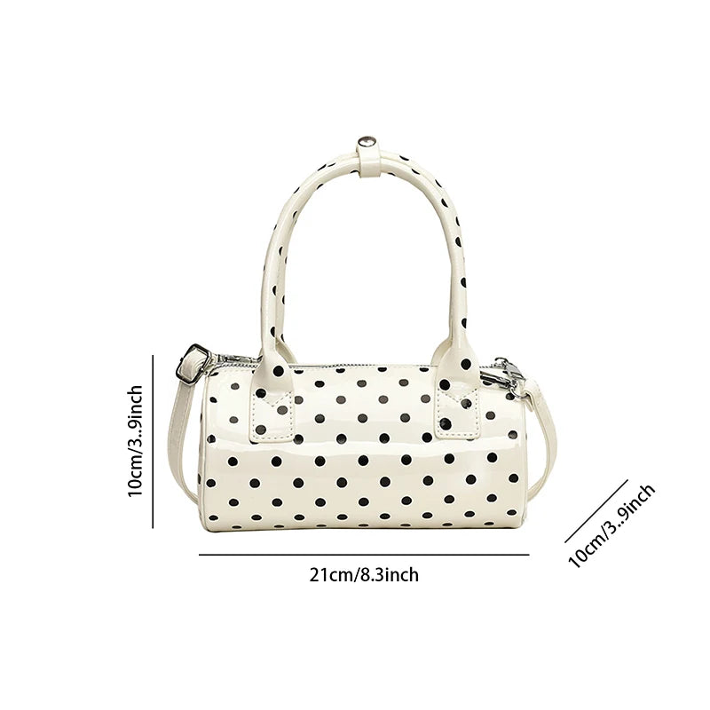 Women Fashionable Shoulder Bag, Adjustable Strap Dots Print Handbag Zipper Closure Crossbody Bag - Clikcy