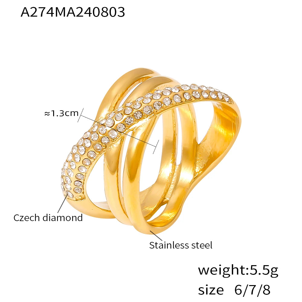 Chic Stainless Steel Rings for Women Inlaid CZ Women Rings Wedding Banquet Charm Rings Waterproof Gold Plated Jewelry - Clikcy