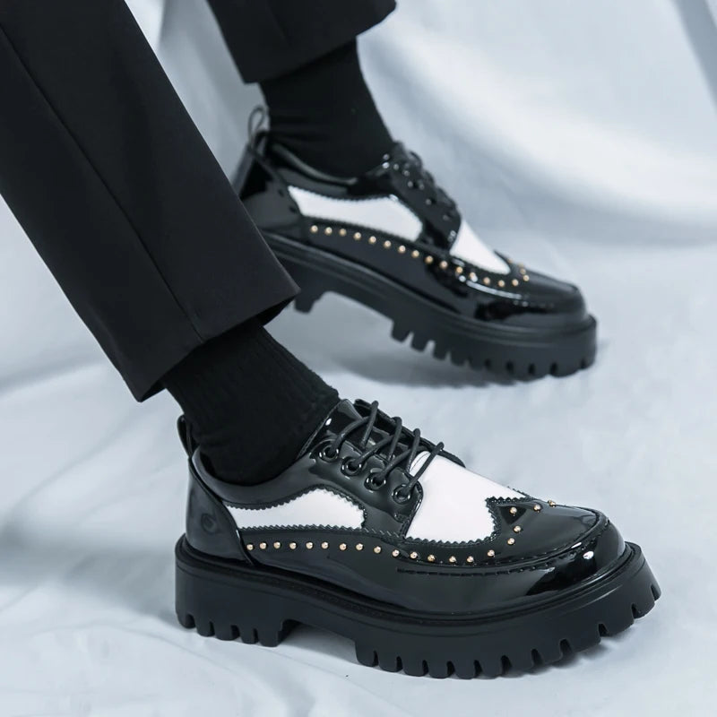 Men Casual Office Business Formal Oxford Thick Bottom Dress Shoes Men Gentleman Outdoor Patent Leather Wedding Shoes Fashion