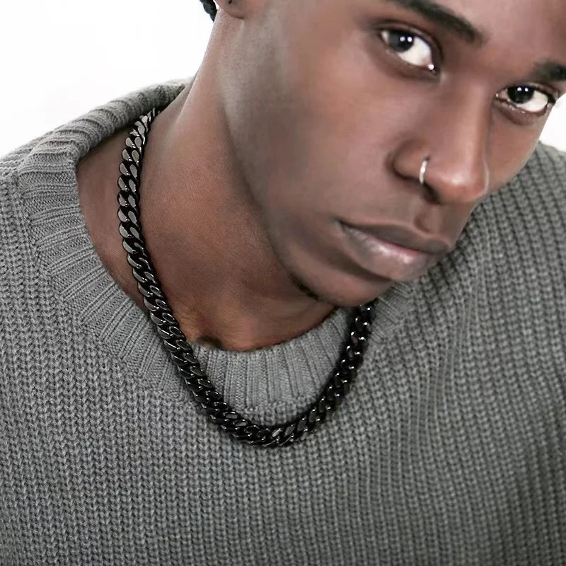 Basic Punk Stainless Steel 3,5,7mm Curb Cuban Necklaces For Men Women Black Gold Color Link Chain Chokers Solid Metal Jewelry - Clikcy