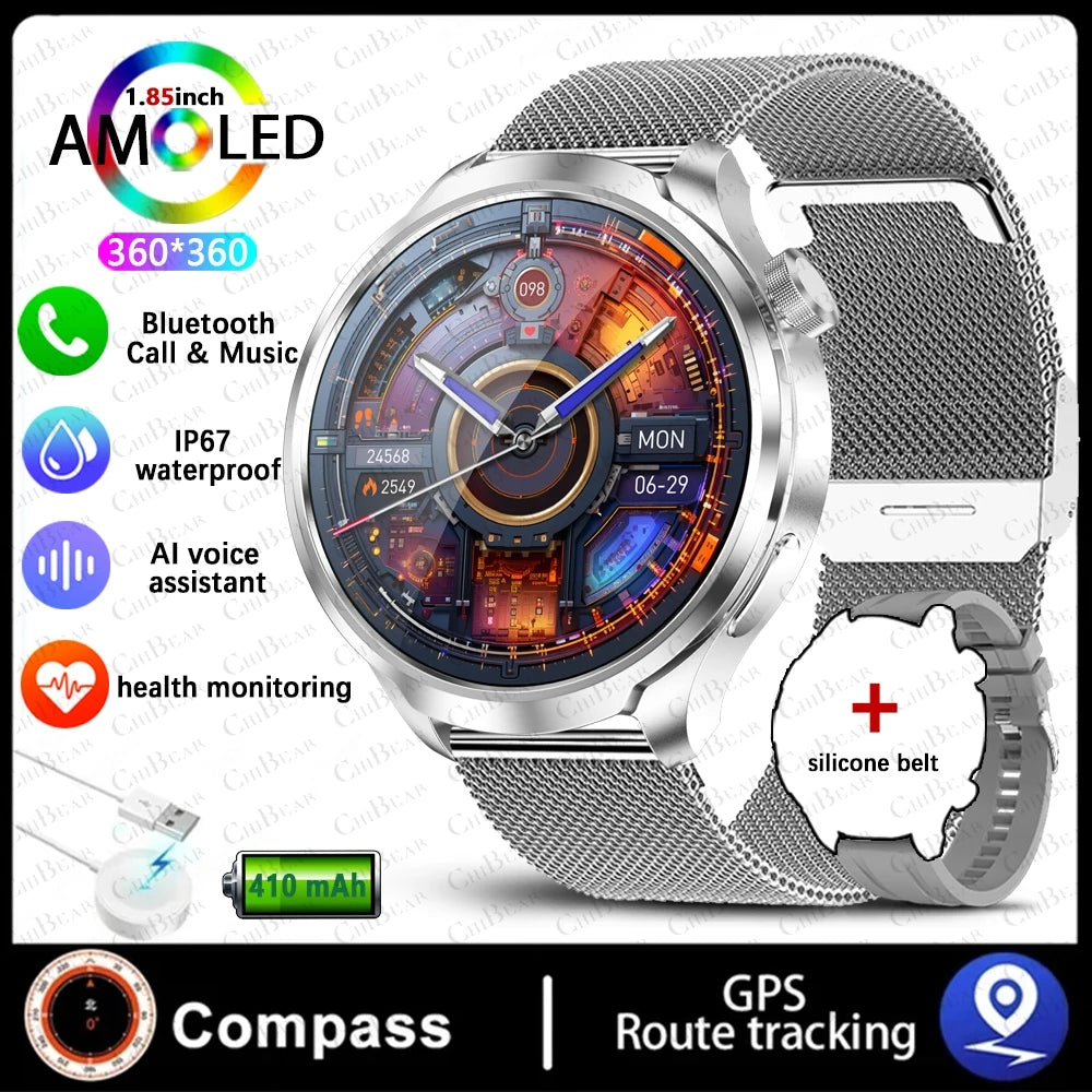 2025 New Smart Watch Men 1.85 Inch Compass 410 mAh Large Battery GPS Motion Track Bluetooth Call Health monitoring Smartwatches