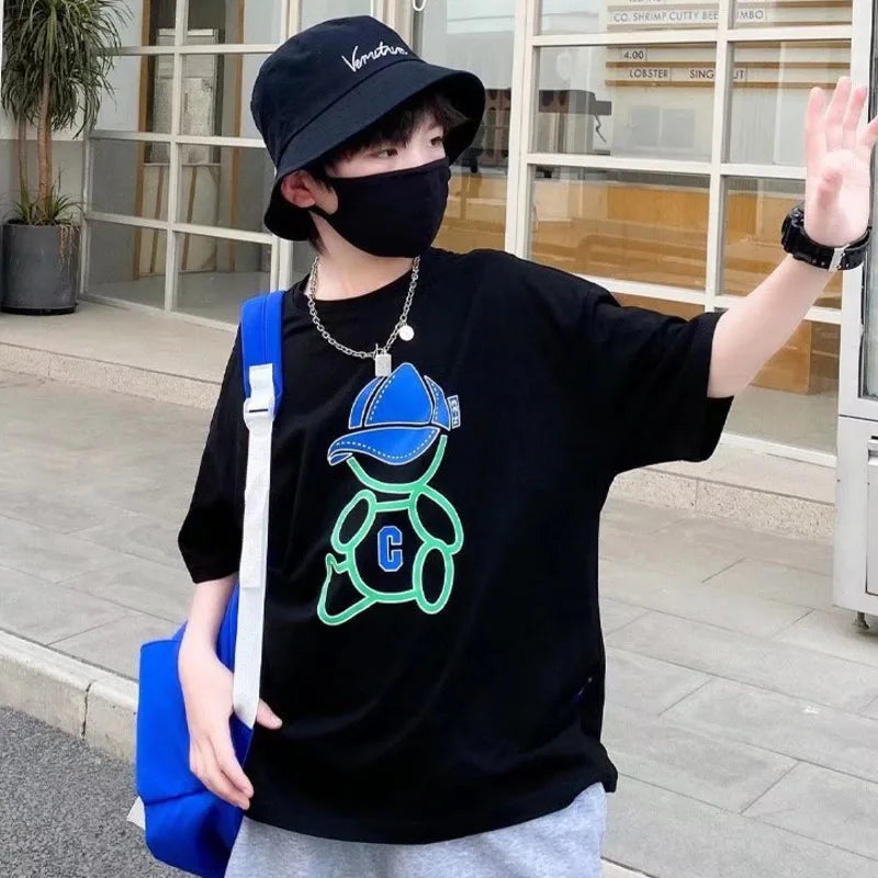 Summer Cool Kids Boy Casual Tops Cartoon Print Trendy Children's T-shirt Short Sleeve European And American Style Toddler Tees - Clikcy