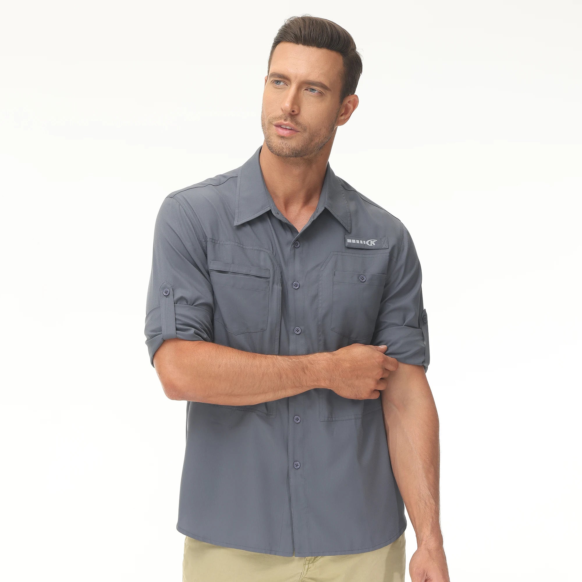 Men's UPF 50+ Casual Long Sleeve Fishing Shirts, Sun Protection Lightweight Breathable Button Down Fishing Shirt with Back Mesh - Clikcy