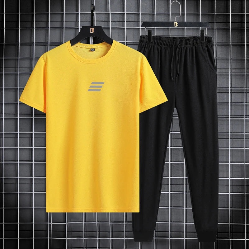 Spring/Summer Set Two Piece Slim Fit Short Sleeve Long Pants Set Casual Fashion Minimalist Sports Set - Clikcy