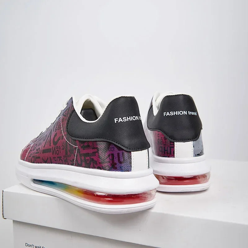 Graffiti 2025 New Casual Men Shoe Fashion Flat Air Cushion Man Sneakers Outdoor Non-slip Designer Tide Pu Leather Big Size 43 44 - Clikcy