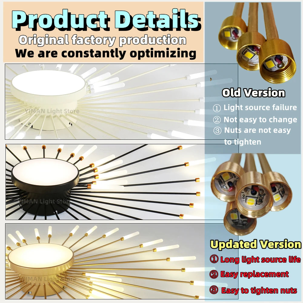 Led Firework Chandelier Dimmable For Living Room Bedroom Milk Yellow Ceiling Chandelier Dining Room LED Ceiling Lamp With Remote - Clikcy