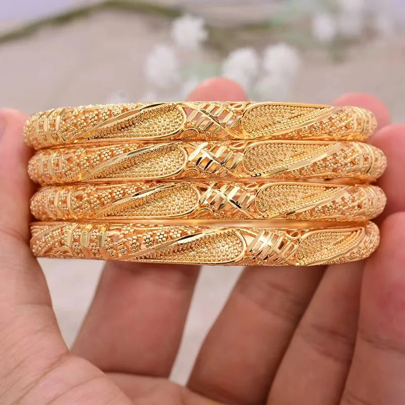 24K Luxury Gold Color Bangles For Women Wedding Bride Bracelets Gold Color Jewelry Middle East African Gifts
