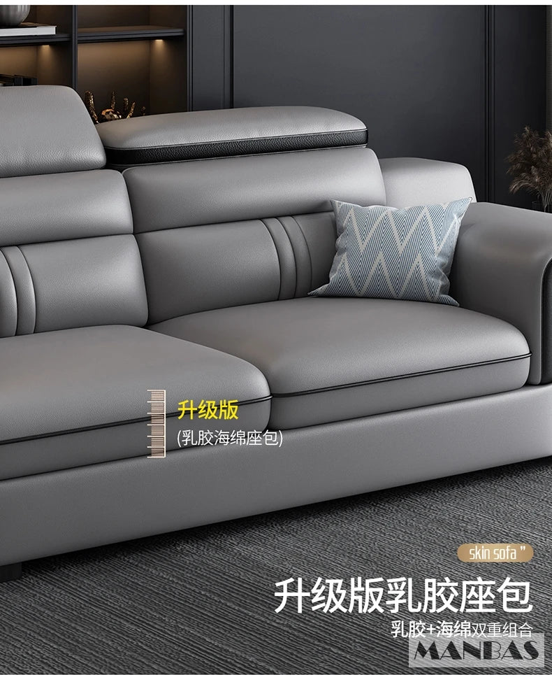 MINGDIBAO Leather Sectional Sofa Set with Cup Holder, USB, Adjustable Headrests & Bluetooth Speaker Living Room Couch with Stool - Clikcy