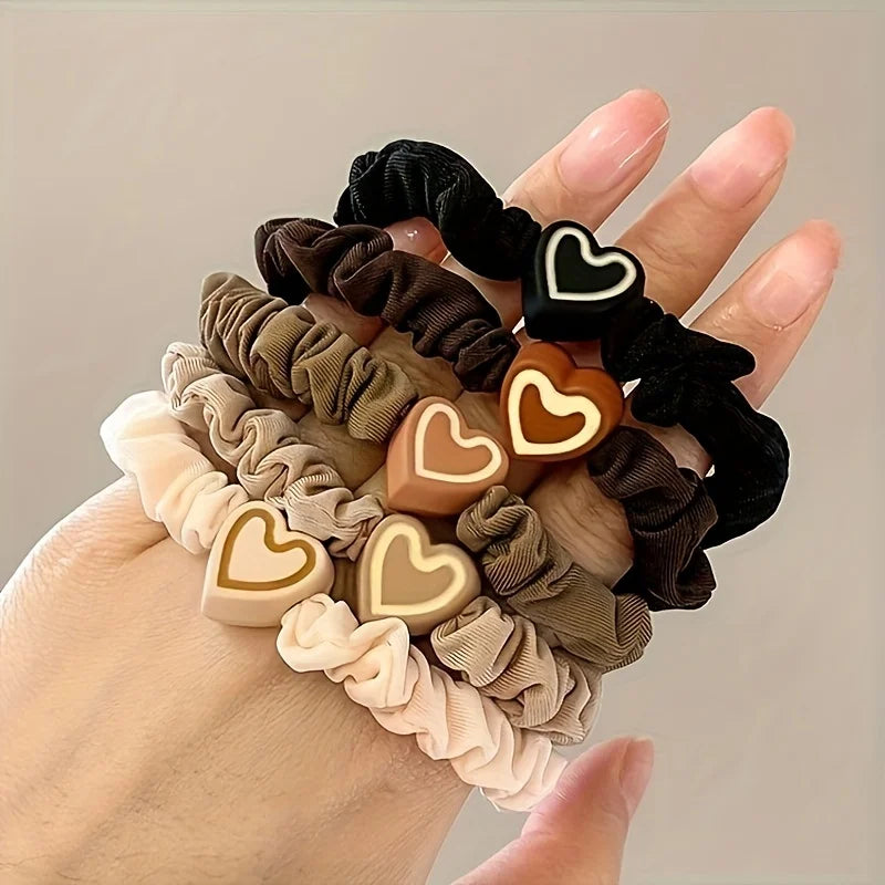 10PCS New Coffee Color Love Pendent Hair Tie, Girl Cute Bowknot Hair Tie Elastic Rubber Hair Bands Hair Accessories For Women - Clikcy