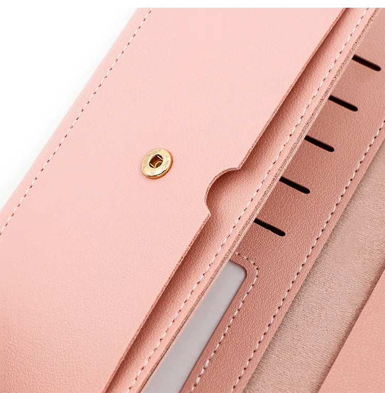 New Korean version women's wallet long V-shaped buckle three fold wallet for women, hand-held bag, change card bag - Clikcy