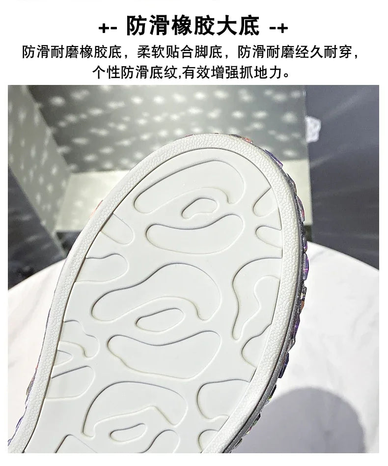2025 Autumn Leather Women Shoes New Style Fashion Platform Shoes Ins Platforms Sneakers Tide Shine Bling Rhinestone Shoes - Clikcy