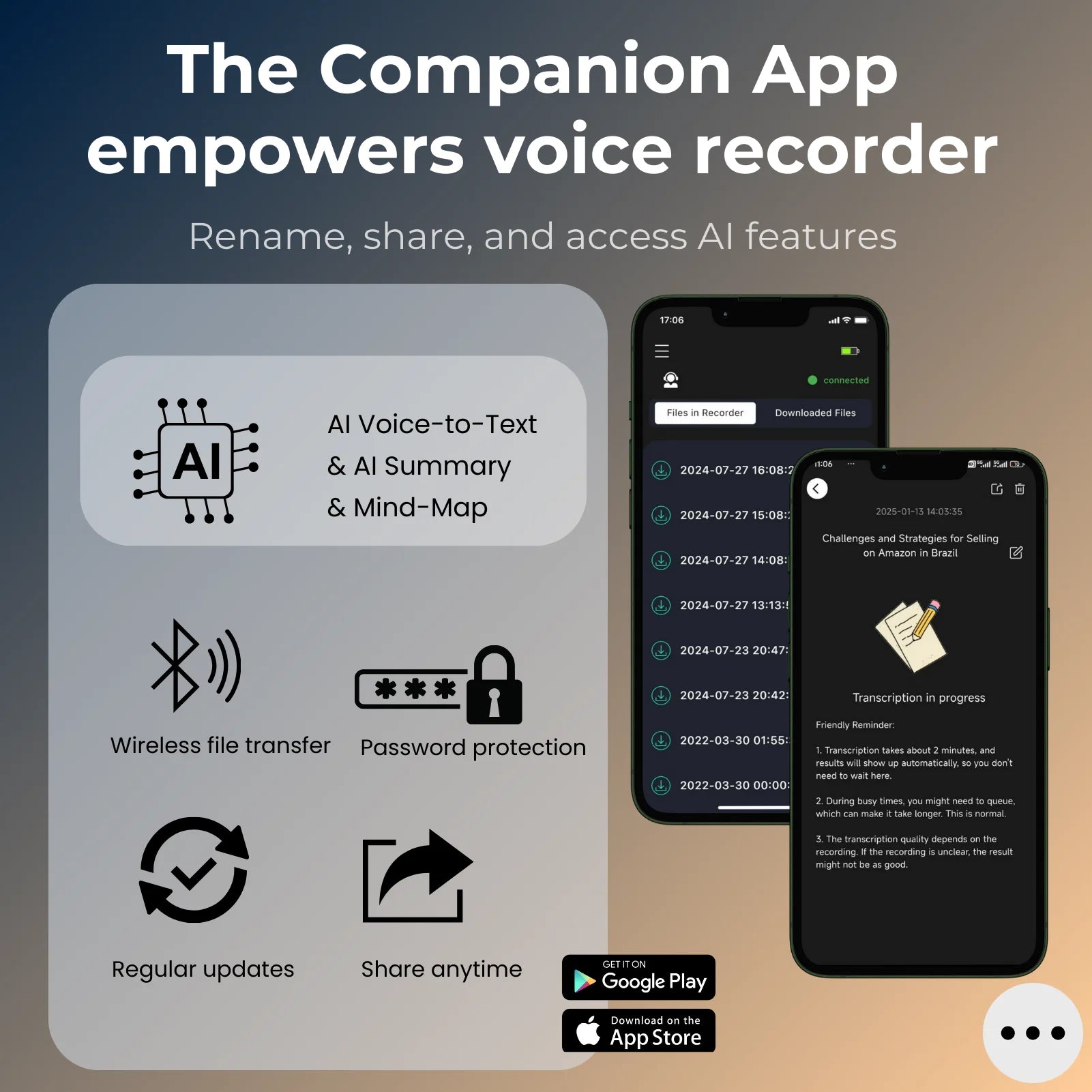 AI-Powered Voice Recorder and Call Recorder with Speech-to-Text & Summarization, Supports 100 Languages, 64GB Storage - Clikcy