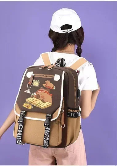 Stylish Kawaii Capybara Computer Backpack College School Casual Daypack Teens Bag Large Capacity Adjustable Strap Schoolbag - Clikcy