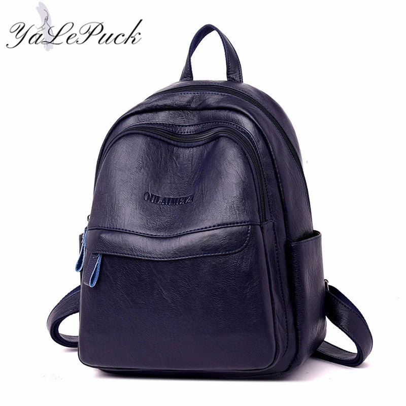 New Women Leather Backpack Designer Shoulder Bags for Women 2023 Back Pack School Bags for Teenage Girls Mochila Feminina - Clikcy