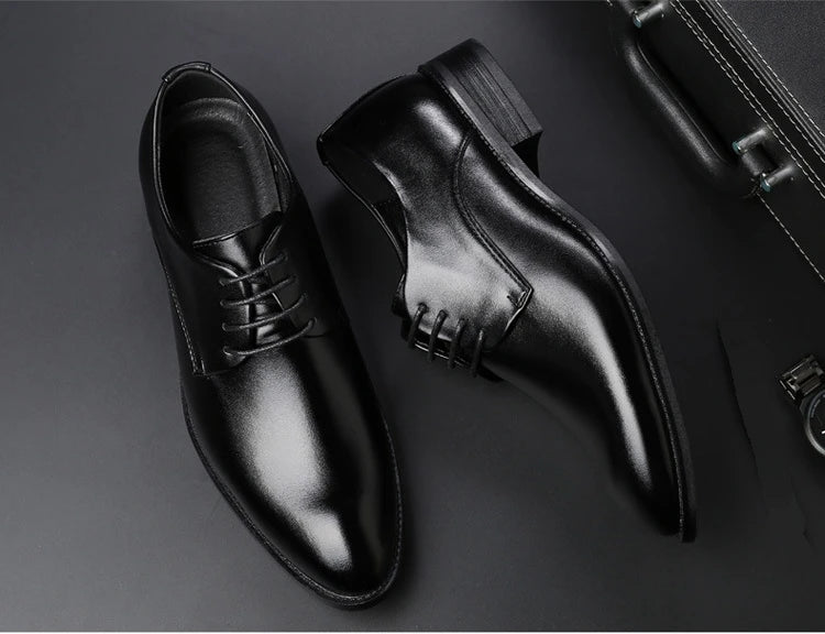 Classic Derby Shoes Men Leather Dress Basic Lace-up Casual Business Wedding Party Comfortable Shoe For Man