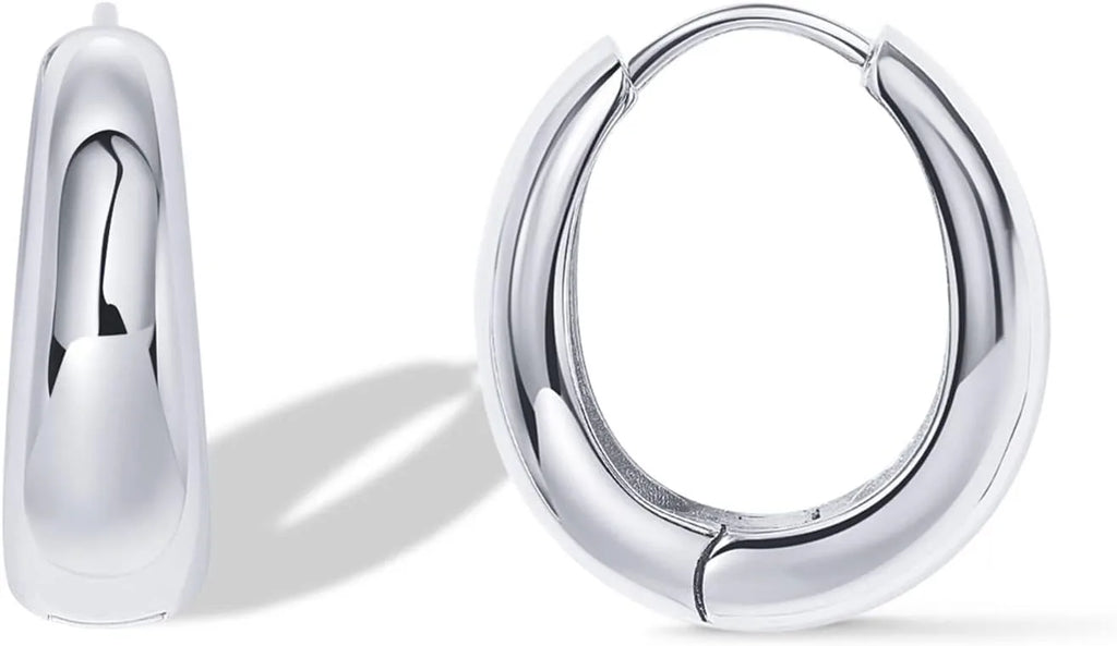 14K Gold Plated Sterling Silver Post Small Chunky Hoops Earrings | Thick Lightweight Gold Hoop Earrings for Women Retro style - Clikcy